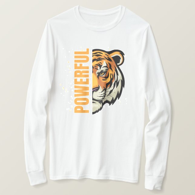 T-shirt Sudadera con dibujo de Tigre y palabra Powerful (Design devant)