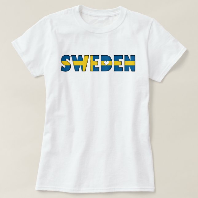 T-shirt Suède Coeurs Typographie Pays Drapeau Couleurs (Design devant)