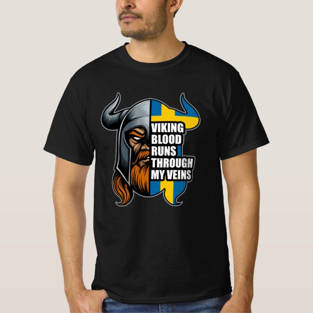 T-shirt Suède Le Sang Viking Traverse Mes Veines Vikings (Devant)