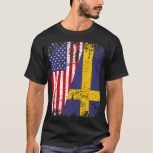 T-shirt SUÉDOIS RACINE Drapeau à moitié américain SUÈDE