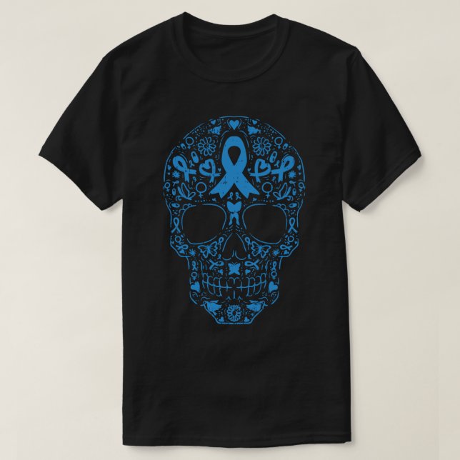 T-shirt Sugar Crâne clair ruban bleu Prostate Cancer Awar (Design devant)