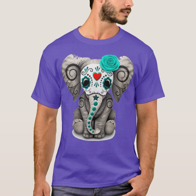 T-shirt Sugar Skull Elephant T shirt Day Of The Dead (Devant)