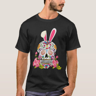 T-shirt Sugar Skull Happy Easter Bunny-Ears, Mexican Skull