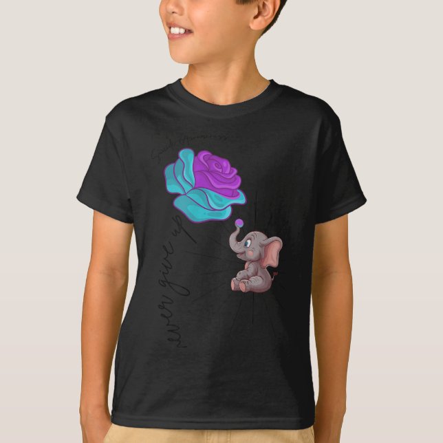 T-shirt Suicide Awareness Flower Elephant Ribbon Graphic  (Devant)