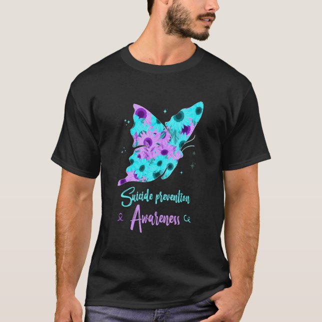 T-shirt Suicide Prevention Awareness Butterfly Sunflower P (Devant)