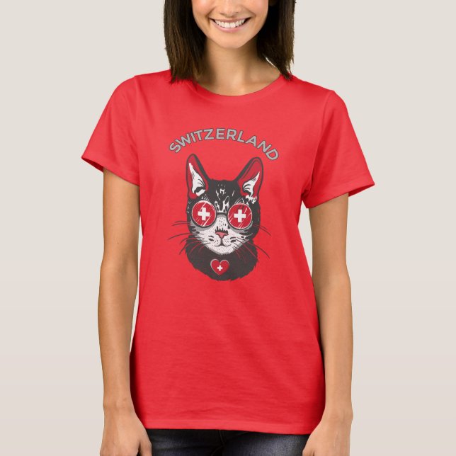 T-shirt Suisse Soccer Chat Mascotte Fan drapeau suisse (Devant)