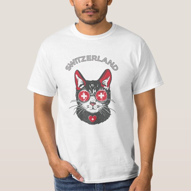 T-shirt Suisse Soccer Chat Mascotte Fan drapeau suisse (Devant)