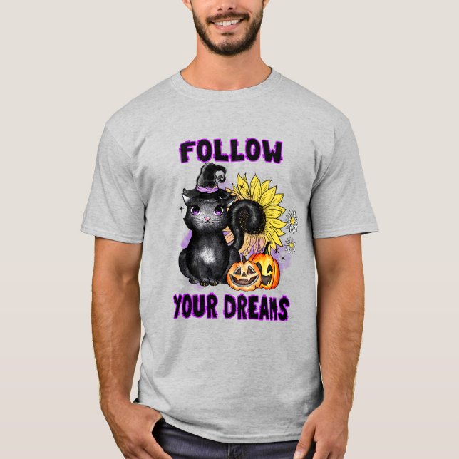 T-shirt Suivez vos rêves - Chat noir Jack-O-Lantern (Devant)