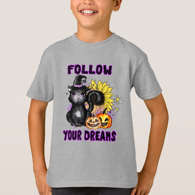 T-shirt Suivez vos rêves - Chat noir Jack-O-Lantern (Devant)