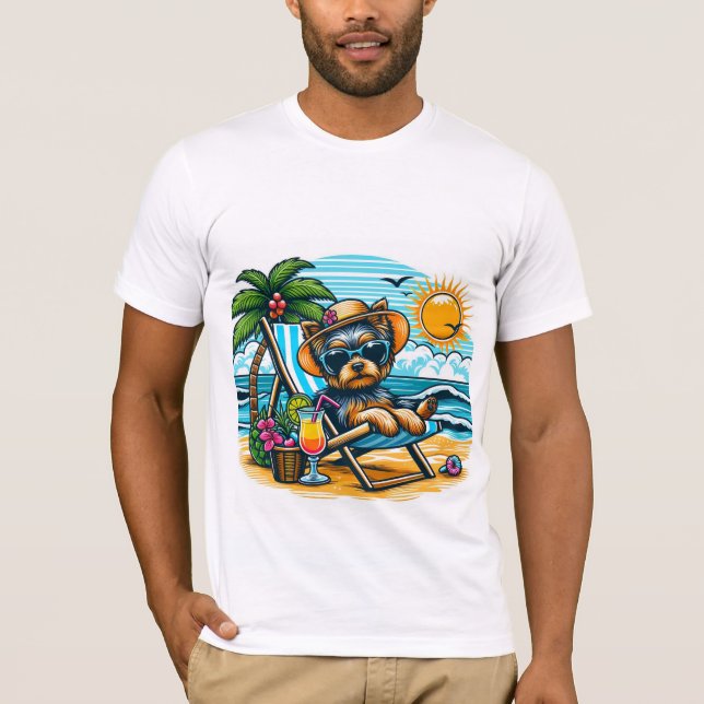 T-shirt Summer Beach Men Yorkshire Terrier (Devant)