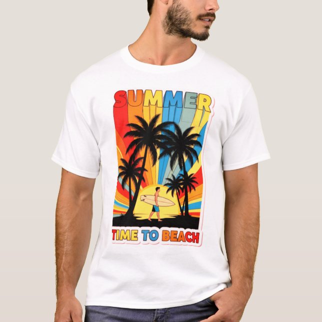 T-shirt Summer Beach Vibes Surf Retro Sunset Design (Devant)