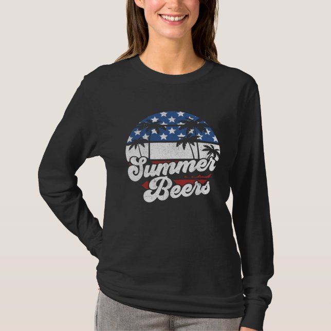 T-shirt Summer Beers Retro 4th of July American Flag Beach (Devant)