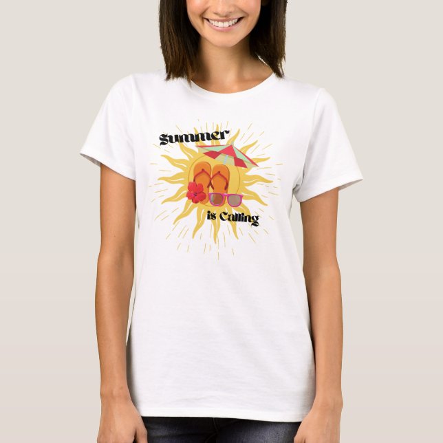 T-shirt "Summer is Calling" avec soleil et équipement de p (Devant)