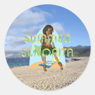 T-SHIRT Summer Senorita Runder Aufkleber