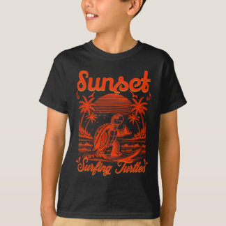 T-shirt Summer - Sunset Surfing Turtles
