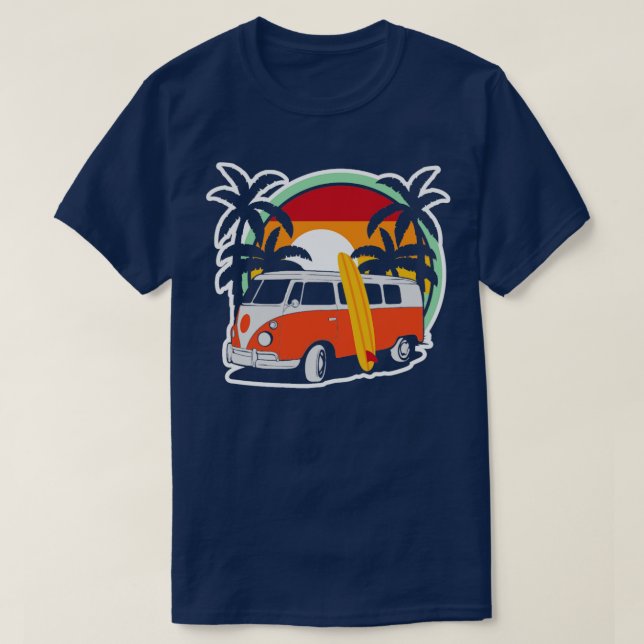 T-shirt Summer Surfer Beach Hippie Van Surf board (Design devant)