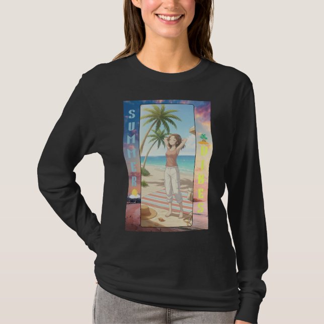 T-shirt Summer Vibes Anime Beach Scene – Character Art  (Devant)