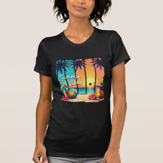 T-shirt Summer Vibes Beach Scène - Coucher de soleil tropi