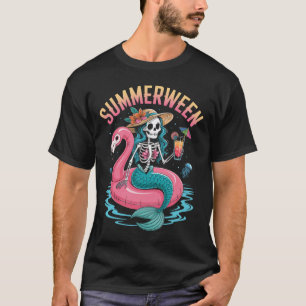 T-shirt Summerween Mermaid Skeleton Beach Flamant rose Hal