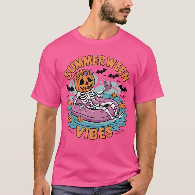 T-shirt Summerween Vibes Halloween Summer Fun Flamingo Ske (Devant)