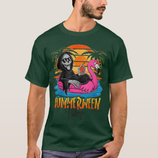 T-shirt Summerween Vibes Skeleton Flamingo Spooky Hallowee