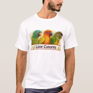 T-shirt Sun bleu-a couronné des conures verts-cheeked