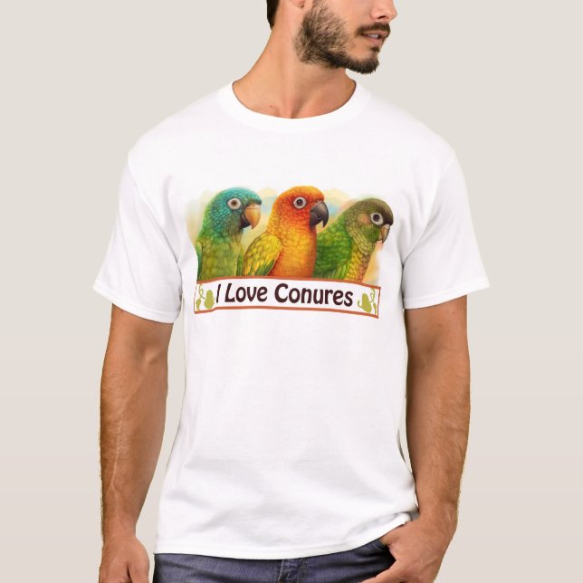 T-shirt Sun bleu-a couronné des conures verts-cheeked (Devant)