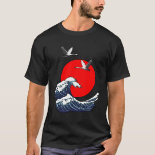 T-shirt Sun Red Great Wave Kanagawa Cool Japon Mer Japonai