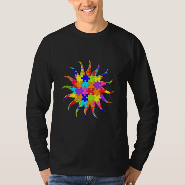 T-shirt Sun Solar System Jigsaw Autism Puzzle (Devant)