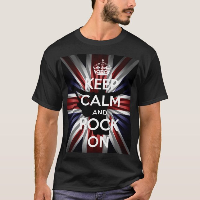 T-shirt Sunburst UK Drapeau Gardez le calme et le rock sur (Devant)