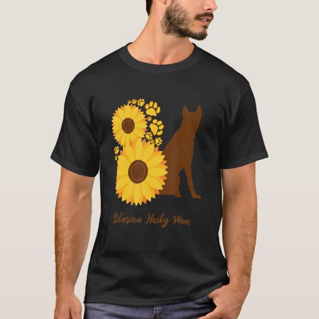 T-shirt Sunflower Dog Mom - Siberian Husky (Devant)