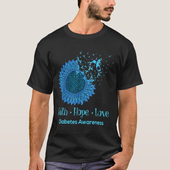 T-shirt Sunflower Faith Hope Love Diabète Sensibilisation  (Devant)