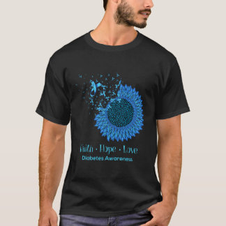 T-shirt Sunflower Faith Hope Love Diabète Sensibilisation 