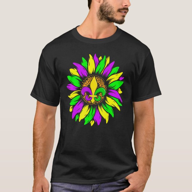 T-shirt Sunflower Fleur De Lys Mardi Gras Funny New Orlean (Devant)