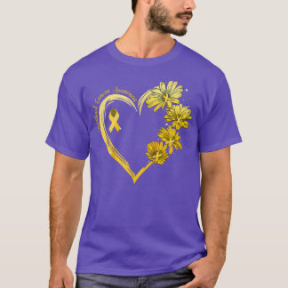 T-shirt Sunflower Heart Gold Ribbon Enfance Cancer Aware