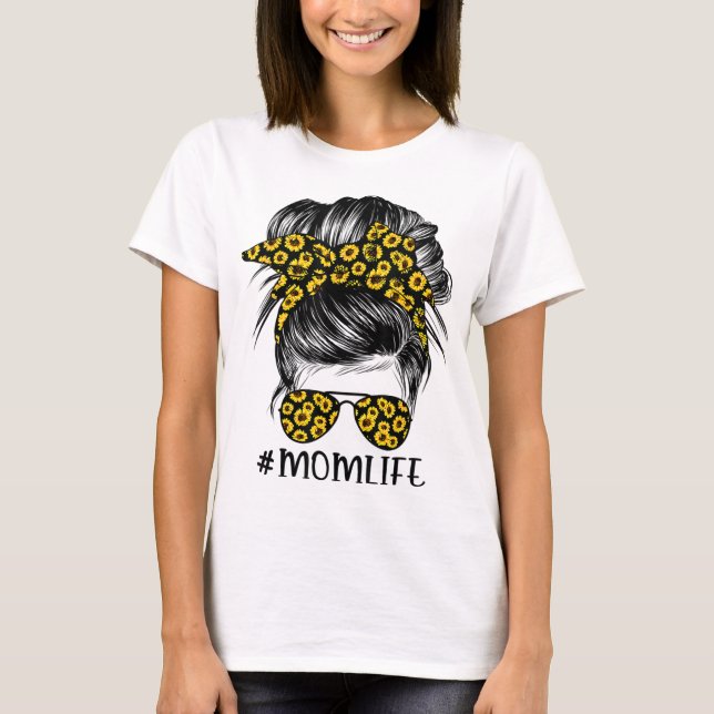 T-shirt Sunflower maman vie chaise chaise cheveux lunettes (Devant)