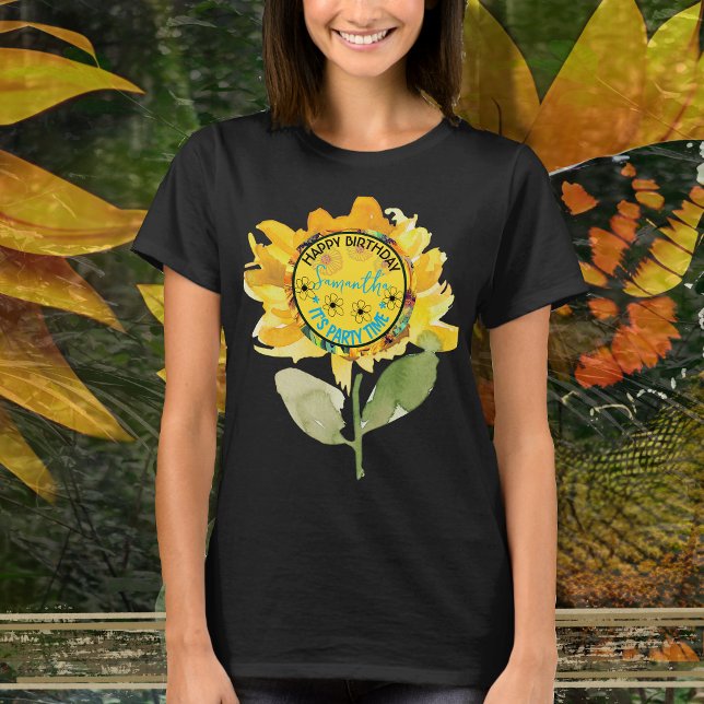 T-shirt Sunflower Maman's Birthday Girl Black (Sunflower Mom's Birthday Girl Black T-Shirt)