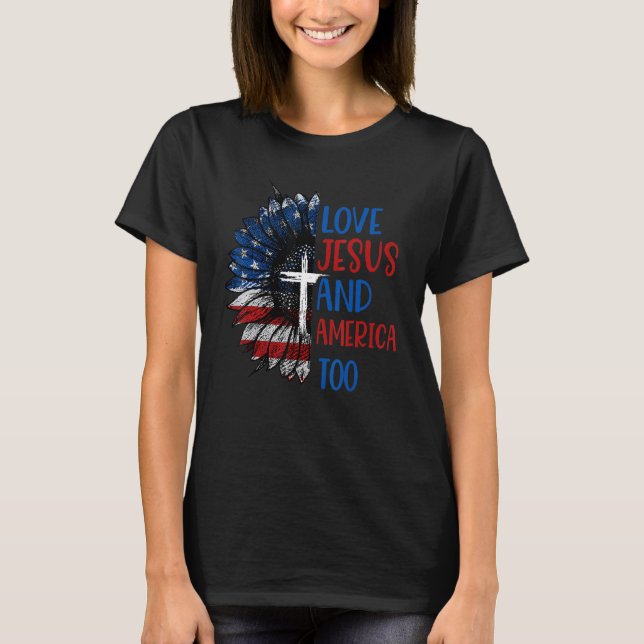 T-shirt Sunflowers Aime Jésus Et L'Amérique Aussi 4 juille (Devant)