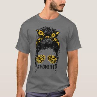 T-shirt Sunflowers Mom Life Mom Skull Bun Hair Sunglasses