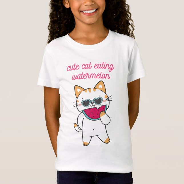 T-Shirt Sunny Slice Delight: Cute Cat with Watermelon (Devant)