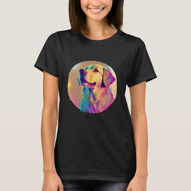 T-shirt Sunset 80s Retrowave Golden Retriever with Aesthet (Devant)