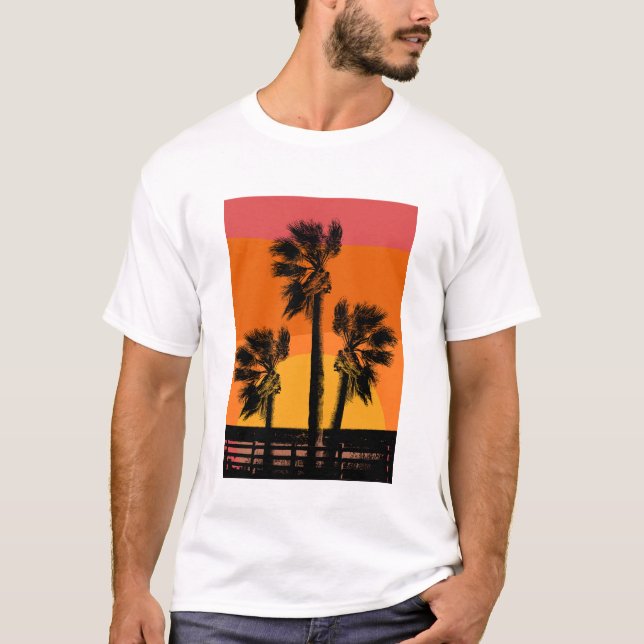T-shirt Sunset Beach Palm Tree Drôle vacances d'été (Devant)
