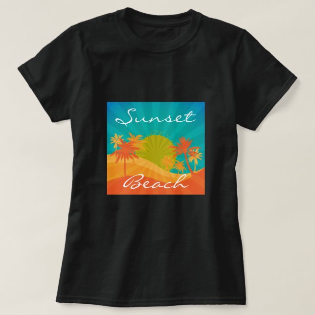 T-shirt Sunset Beach slogan tropical rétro surf design (Design devant)
