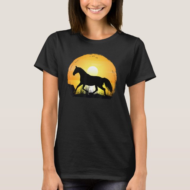 T-shirt Sunset Horse Breed Silhouette   Warmblood (Devant)