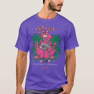 T-shirt Sunset Japon Vaporwave Kanji Skeleton Flamant rose
