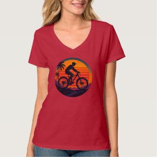 T-shirt Sunset Mountain Biker Retro Adventure Art