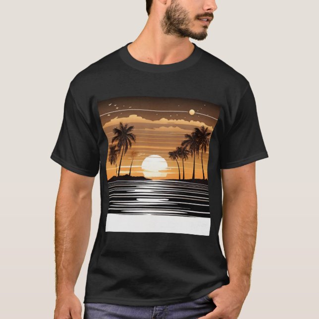 T-shirt Sunset Palm Beach Tee - Tropical Twilight Design (Devant)