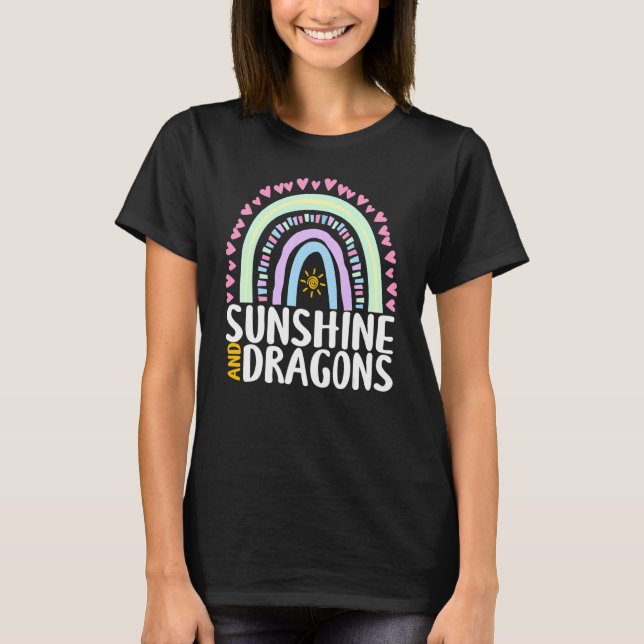 T-shirt Sunshine Et Dragons Cute Rainbow Graphisme Femmes  (Devant)