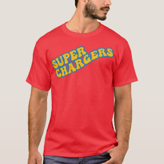 T-shirt Super chargeurs avec texte jaune et bleu poudré Ou