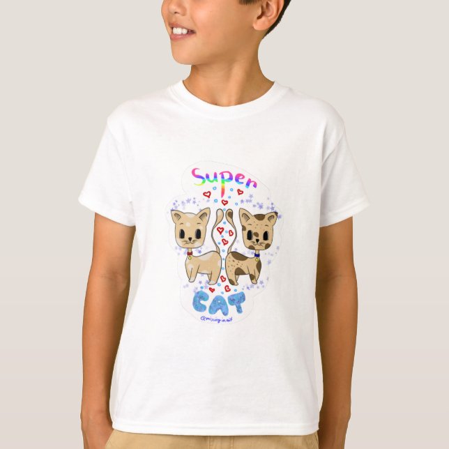 T-shirt Super Chat Cute Kawaii Chat couple (Devant)